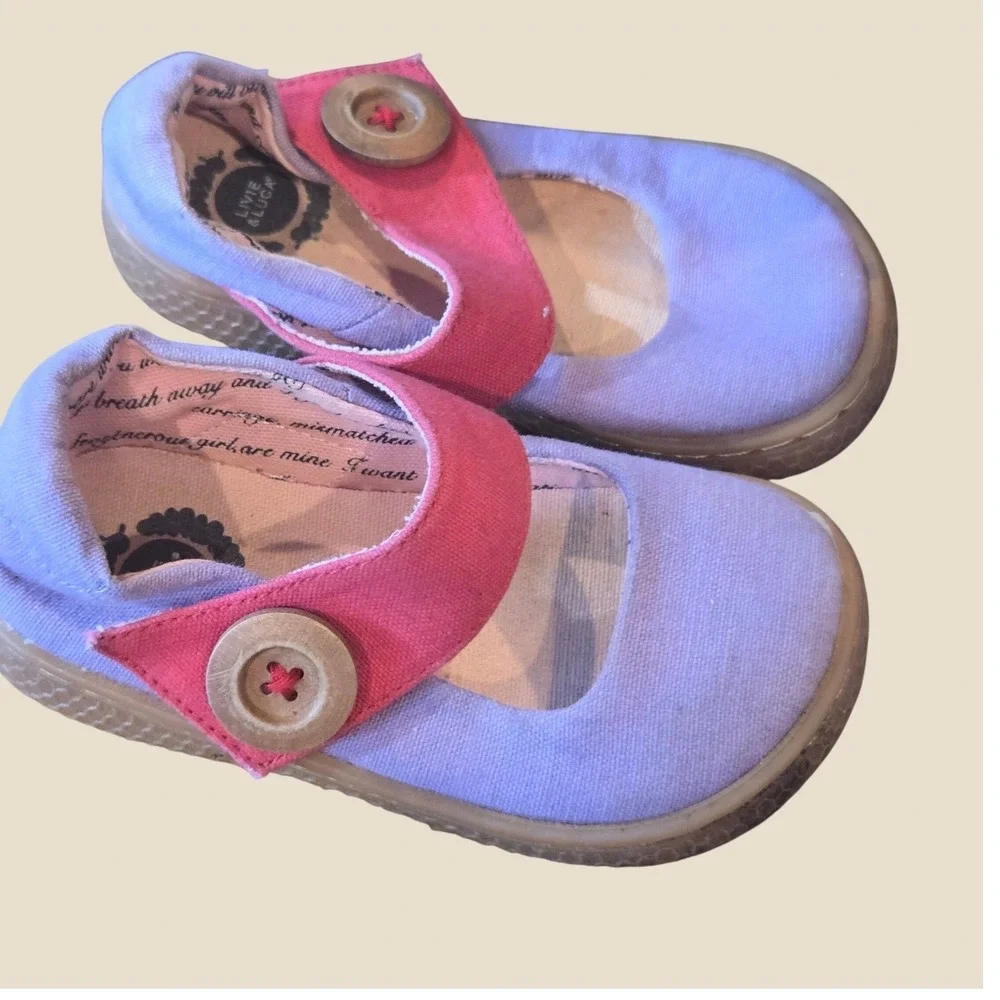 Livie & Luca Girls Purple Pink Canvas Mary Jane Button Shoes Size 6 Toddler